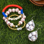 Ensemble de Bracelets et Boucles d'Oreilles Personnalisé avec Nom et Numéro Accessoires en Perles Cadeau d'Anniversaire pour Amoureux du Sport