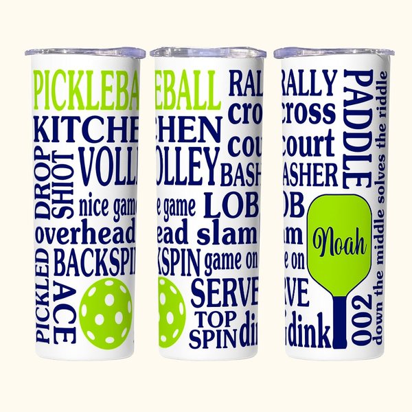Bicchiere verde brillante personalizzato con cannuccia per Pickleball 20 oz Skinny Tumbler con bottiglia d'acqua con citazione del gioco Pickle Ball R