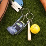 Personalized Softball Backpack Acrylic Keychain with Name and Mini Wooden Bat Birthday Gift for Ball Sports Lover