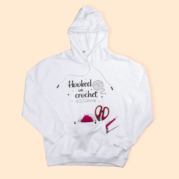 Personalized Crochet Knitting Theme Pullover Hoodie with Yarn Storage Pocket Creative Sweatshirt Gift for Knitter Yarn Lover