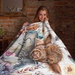 Manta Boho Floral Highland Vaca Personalizada con Nombre Manta Bebé Regalo para Bebé Niño Mujer Amante de las Vacas