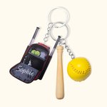 Personalized Softball Backpack Acrylic Keychain with Name and Mini Wooden Bat Birthday Gift for Ball Sports Lover