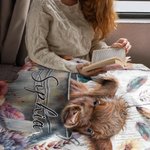 Manta Boho Floral Highland Vaca Personalizada con Nombre Manta Bebé Regalo para Bebé Niño Mujer Amante de las Vacas