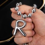 Personalized Unisex Oversized Bubble Initial Ball Chain Necklace Father's Day Birthday Gift for Hip-Hop Lover