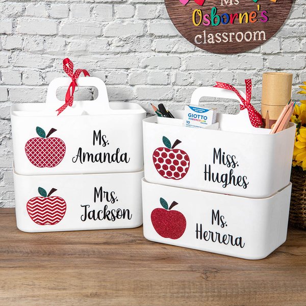 Organizzatore da scrivania personalizzato con design a mela, portamatite con scomparto e nome Regalo di apprezzamento per l'insegnante per il ritorno 