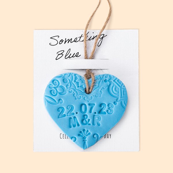 Personalized Something Blue Bouquet Charm Handmade Clay Charm with Twine and Card Wedding Gift for Bride
