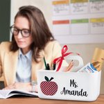 Organizzatore da scrivania personalizzato con design a mela, portamatite con scomparto e nome Regalo di apprezzamento per l'insegnante per il ritorno 