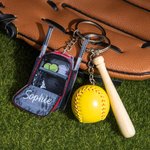 Personalized Softball Backpack Acrylic Keychain with Name and Mini Wooden Bat Birthday Gift for Ball Sports Lover