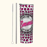 Personalized 20oz Stainless Steel Hot Pink Leopard Print Tumbler with Straw and Brush Bachelorette Party Gift Christmas Gift