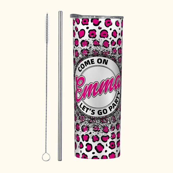 Gepersonaliseerde 20oz roestvrij staal Hot Pink luipaard print Tumbler met rietje en borstel Bachelorette Party Gift Kerstcadeau