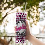 Personalized 20oz Stainless Steel Hot Pink Leopard Print Tumbler with Straw and Brush Bachelorette Party Gift Christmas Gift