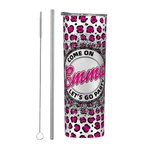 Personalized 20oz Stainless Steel Hot Pink Leopard Print Tumbler with Straw and Brush Bachelorette Party Gift Christmas Gift