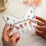 Spersonalizowana tabliczka akrylowa z imieniem dziecka Kwiaty narodzin Motyle Ozdoba na biurko Ogród Babci Prezent dla Babci Mamy