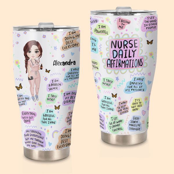 Gobelet personnalisé avec nom pour infirmière Affirmations quotidiennes Cadeau pour le travail, le bureau, le camping, la semaine des infirmières Grad