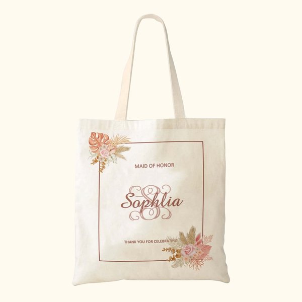 Borsa Tote personalizzata in tela stile Boemia con nome Regalo per damigella d'onore Regalo di matrimonio Regalo di addio al celibato