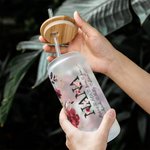 Bouteille en Verre Personnalisée avec Nom Tasse à Café Glacé avec Couvercle en Bambou et Paille Cadeau d'Anniversaire pour Maman et Grand-mère