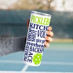Bicchiere verde brillante personalizzato con cannuccia per Pickleball 20 oz Skinny Tumbler con bottiglia d'acqua con citazione del gioco Pickle Ball R
