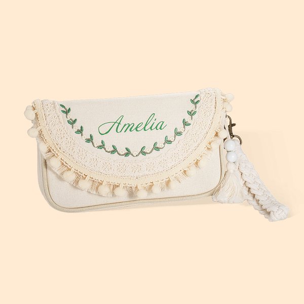 Personalised Minimalist Style Wedding Bridesmaid Tassel Clutch Bohemian Envelope Clutch Handbag Wedding Party Bridal Shower Gift for Bridesmaid