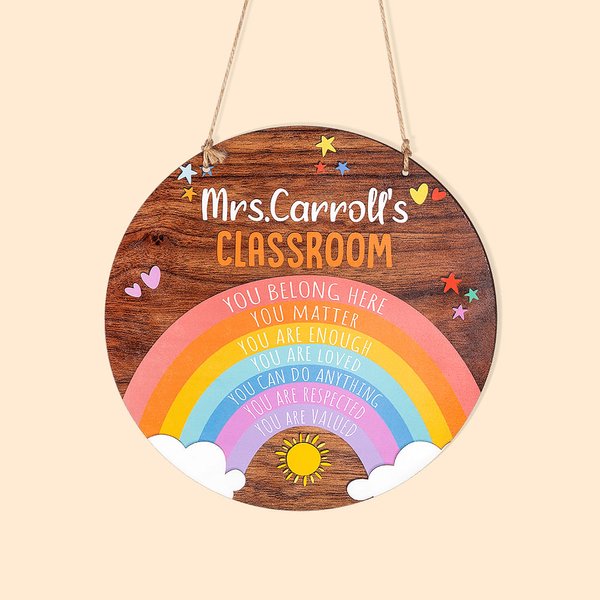 Personalized Classroom Rainbow Wooden Door Sign with Name for Classroom Decor Teacher Appreciation Back to School Gift