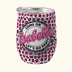 Personalized Let's Go Party Retro Dolly Font 12oz Insulated Wine Tumbler Pink Leopard Cup Wedding Bridal Bachelorette Party Christmas Gift