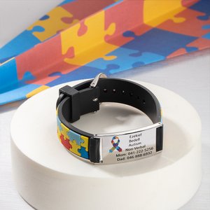 Personalized Medical Alert Bracelet with Engraved Name Autism Awareness Bracelet Back to School Birthday Gift for Kid Adult