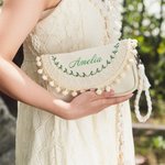Personalised Minimalist Style Wedding Bridesmaid Tassel Clutch Bohemian Envelope Clutch Handbag Wedding Party Bridal Shower Gift for Bridesmaid