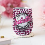 Personalized Let's Go Party Retro Dolly Font 12oz Insulated Wine Tumbler Pink Leopard Cup Wedding Bridal Bachelorette Party Christmas Gift