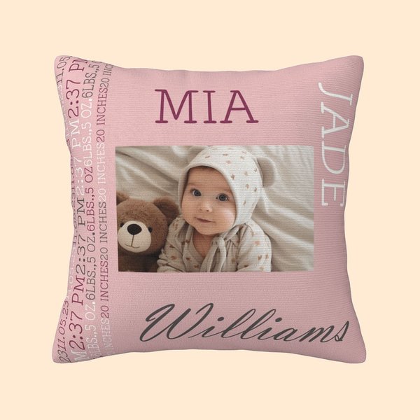 Housse d'Oreiller Personnalisée avec Photo de Bébé et Informations sur la Naissance Cadeaux Fête des Mères pour Femmes