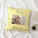 Funda de almohada personalizada con foto de bebé Funda de almohada con información del nacimiento del recién nacido Decoración del primer día de la ma
