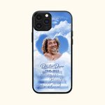 Gepersonaliseerde Hemel Herinnering Hartvormige Foto Telefoonhoesje met Naam Kerst Herdenkingsdag Cadeau voor Familie Lid Liefhebber Vrienden