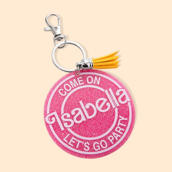 Personalised Glitter Pink Doll-like Style Acrylic Keychain with Tassel and Name Cute Birthday Gift or Anniversary Gift for Her