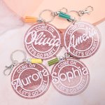 Personalised Glitter Pink Doll-like Style Acrylic Keychain with Tassel and Name Cute Birthday Gift or Anniversary Gift for Her