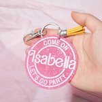 Personalised Glitter Pink Doll-like Style Acrylic Keychain with Tassel and Name Cute Birthday Gift or Anniversary Gift for Her