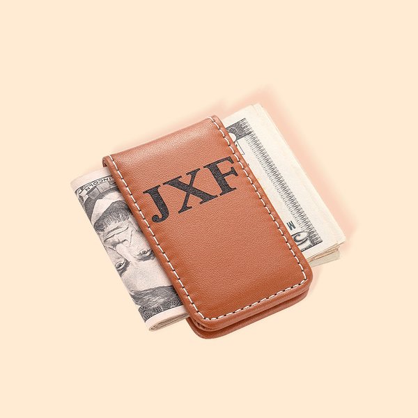 Pince à Billets en Cuir PU Magnétique Personnalisée avec Lettres Accessoire Billet Cadeau Anniversaire Fête des Pères pour Homme Papa Grand-Pères