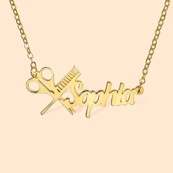 Personalized Scissors Hairstylist Necklace with Name Jewelry Gift for Hairdresser