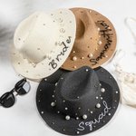 Personlig Handgjord Repbroderi Strandhatt Denim Solhatt med Pärlor och Namn Bröllopsfest Present till henne