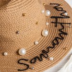 Personlig Handgjord Repbroderi Strandhatt Denim Solhatt med Pärlor och Namn Bröllopsfest Present till henne
