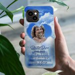 Gepersonaliseerde Hemel Herinnering Hartvormige Foto Telefoonhoesje met Naam Kerst Herdenkingsdag Cadeau voor Familie Lid Liefhebber Vrienden