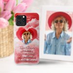 Gepersonaliseerde Hemel Herinnering Hartvormige Foto Telefoonhoesje met Naam Kerst Herdenkingsdag Cadeau voor Familie Lid Liefhebber Vrienden