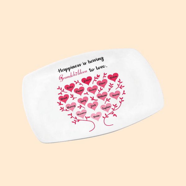 Gepersonaliseerde stamboomschotel Roze hart servies Geluksthema Huisdecoratie Housewarming Kerstmis Moederdag Grootouderdag Cadeau