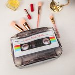 Gepersonaliseerde Retro Cassetteband Lederen Cosmetische Tas Gift voor Muziekliefhebber