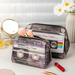 Gepersonaliseerde Retro Cassetteband Lederen Cosmetische Tas Gift voor Muziekliefhebber