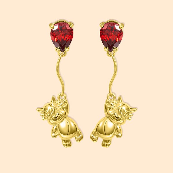 Personalised Balloon Highland Cow Stud Earrings 925 Sterling Silver with Birthstone Cute Animal Earrings Gifts for Women Girls Cow Lover Christmas