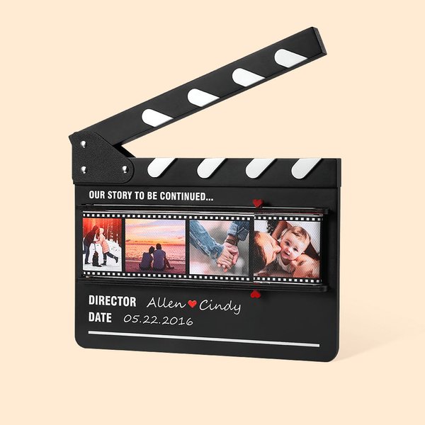 Ornamento in legno personalizzato con foto rotolanti e design a ciak per anniversario, regalo romantico di San Valentino per la coppia