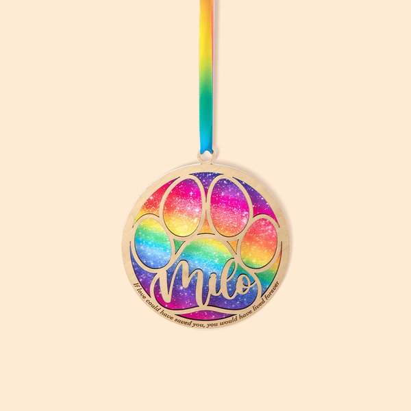 Personalized Rainbow Bridge Christmas Ornament Paw Design with Engraved Text and Name Memorial Gift for Pet Lover