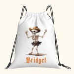Personalized Dancing Skeleton Drawstring Backpack Halloween Snack Bag for Kids Trick or Treat Party Favors
