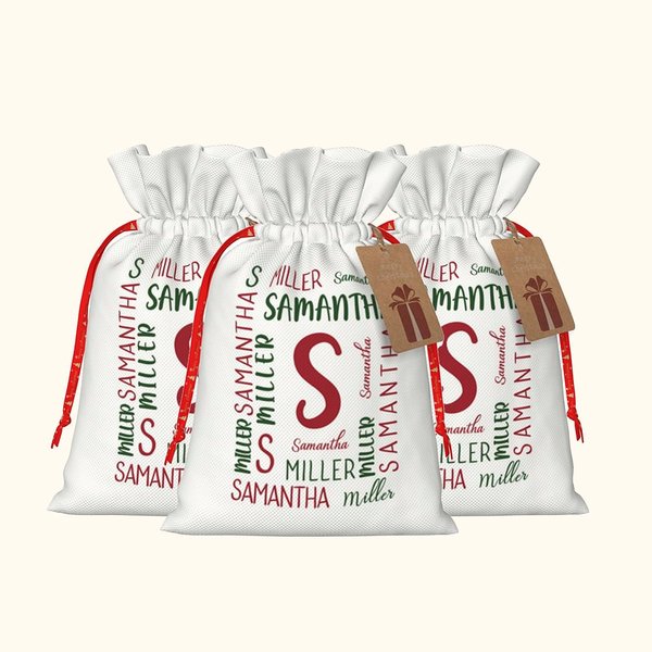 Personalized Drawstring Gift Bag with Name and Initial Gift for Children Kid Christmas Birthday Party Anniversary