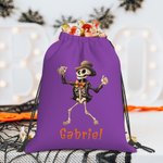 Personalized Dancing Skeleton Drawstring Backpack Halloween Snack Bag for Kids Trick or Treat Party Favors