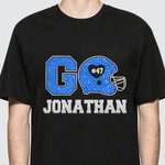 Personalised Football Theme Short Sleeve Glitter T-shirt with Name and Number