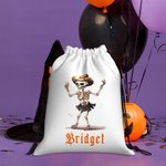 Personalized Dancing Skeleton Drawstring Backpack Halloween Snack Bag for Kids Trick or Treat Party Favors